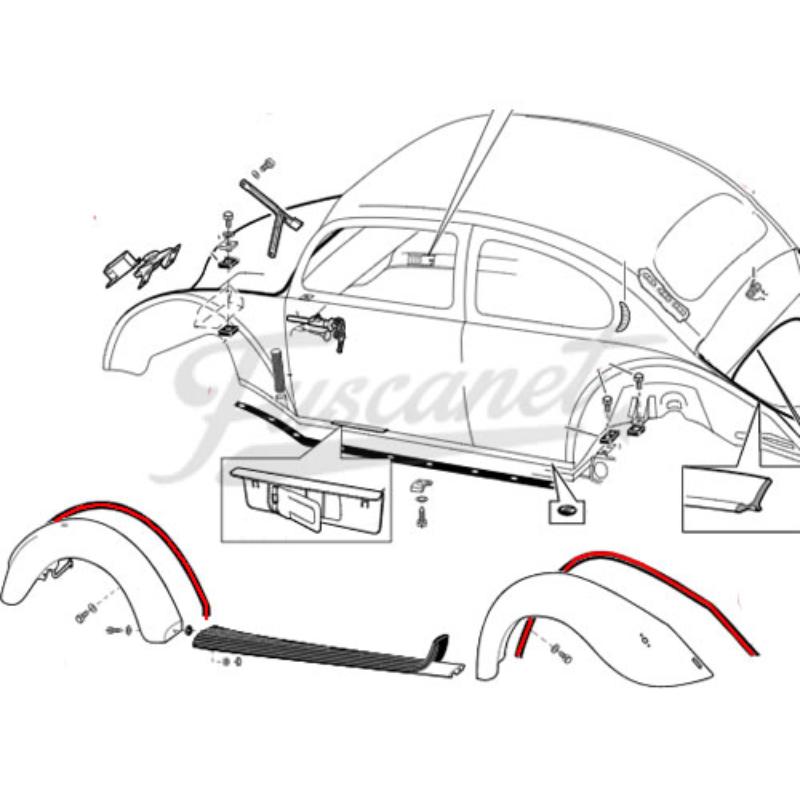 Galões / juntas dos para-lamas Fusca (4) branco